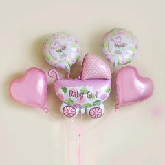 Baby Girl Pram Balloon Bouquet Pink – Pk / 5