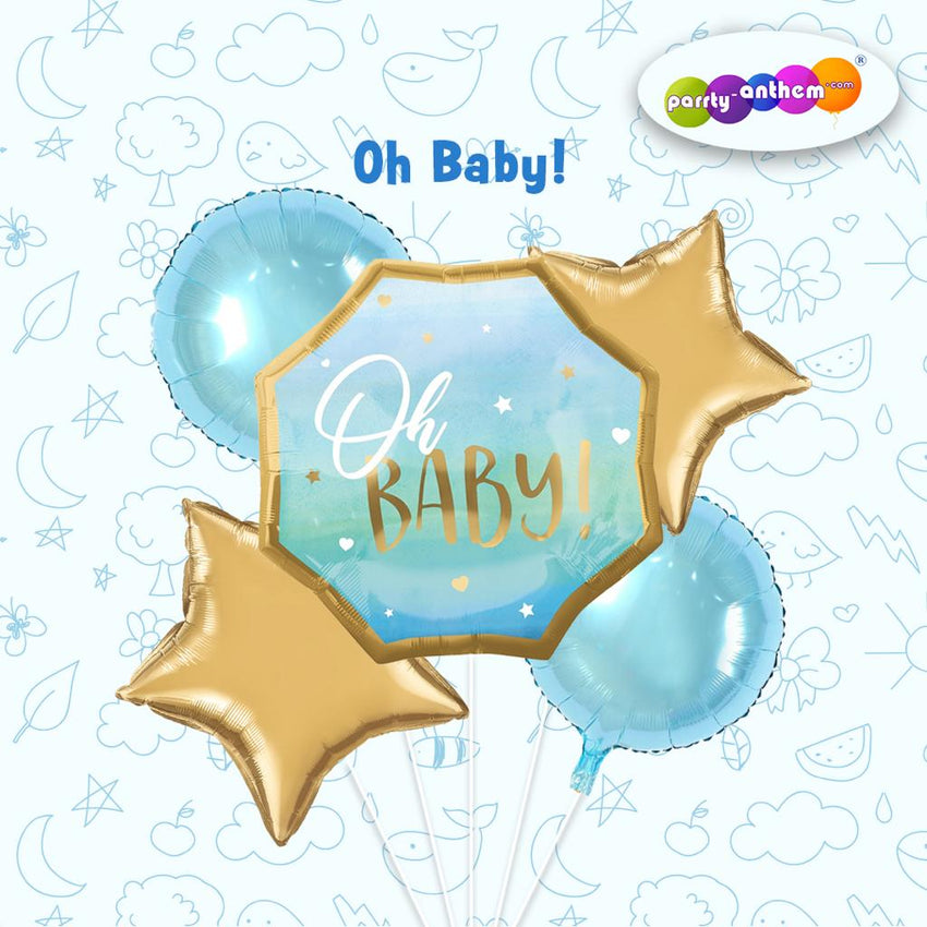 “Oh Baby!” Balloon Bouquet Blue – Pk / 5